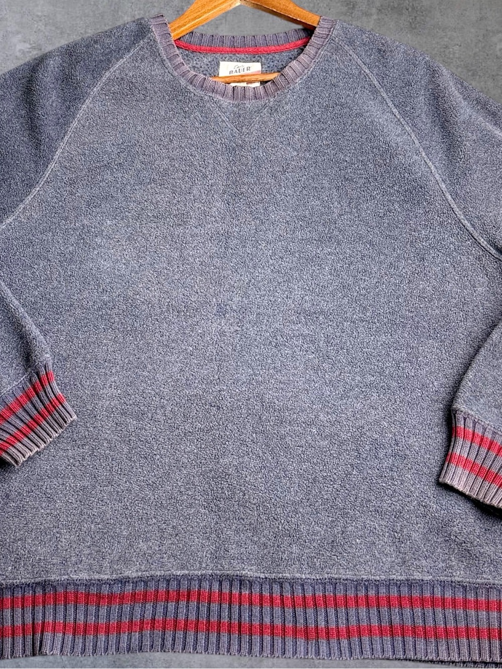 Vintage 90s Eddie Bauer Sport Shop Fleece Sweater Mens L Gray Red Pullover